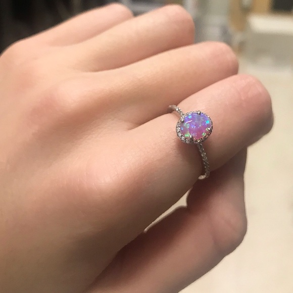 .925 Sterling Silver Oval Pink Opal CZ Ring - Picture 3 of 8